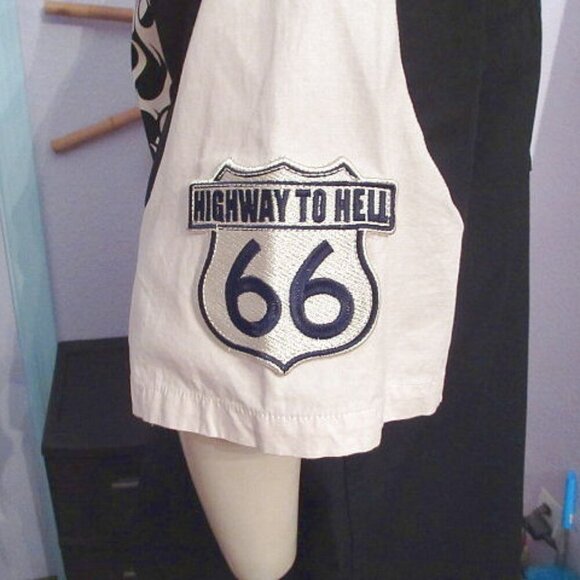 Ride or Die Highway To Hell Snap Shirt Mens Size L Skull Flame Patches Camp Goth - Picture 8 of 11